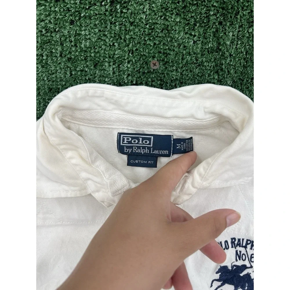 Polo Ralph Lauren Long Sleeve Shirt M White Vintage 1967 Dual Match Big Logo